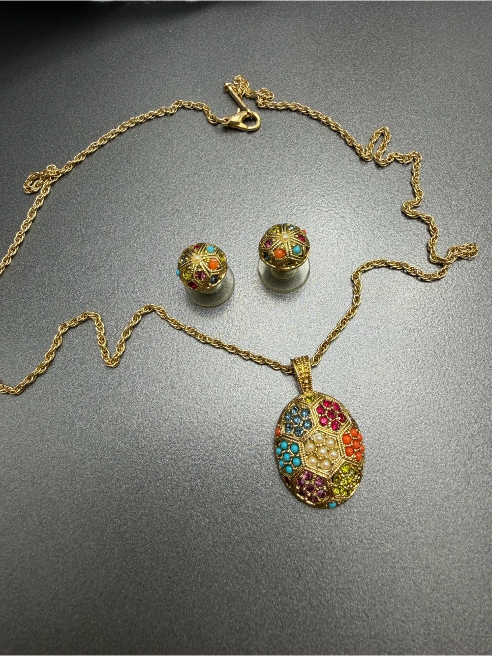 D’Orlan Buried Treasure 22kt Gold Pendant Necklace and Earring Set #2SET